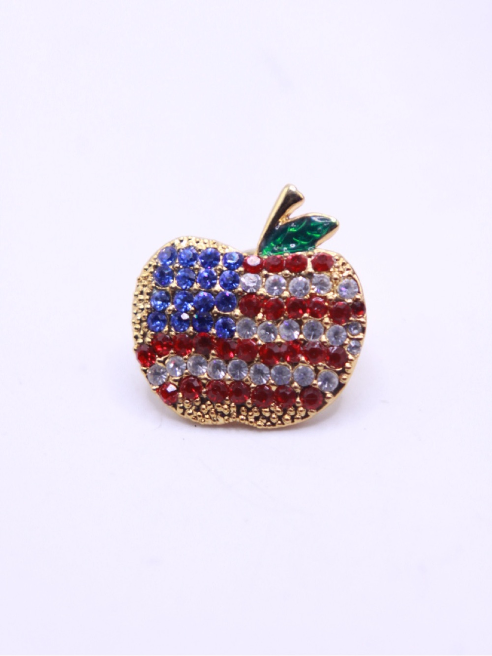 Patriotic Apple Crystal Pin - Red, Blue, White